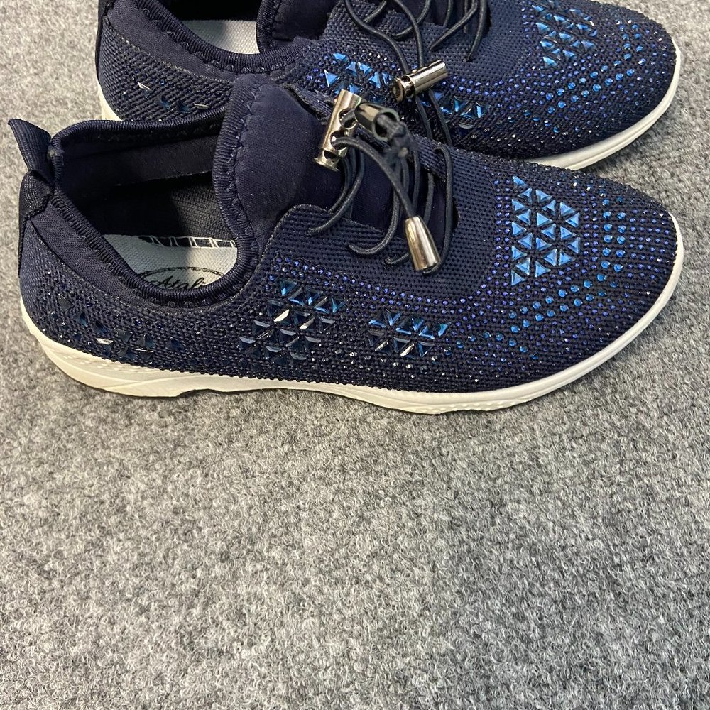 Atalina Womans Navy Blue Rhinestone Sneakers